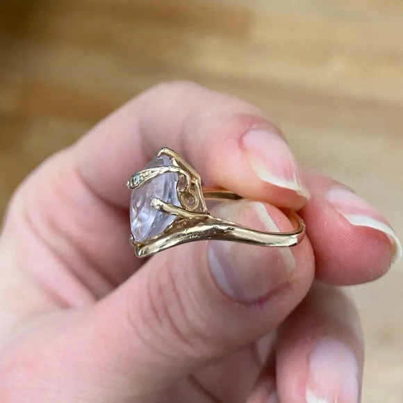 Beautiful Art Nouveau Style Rose Gold Pink Amethyst and Diamond Ring